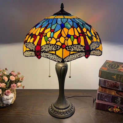 European Tiffany Flowers Stained Glass 2-Light Table Lamp