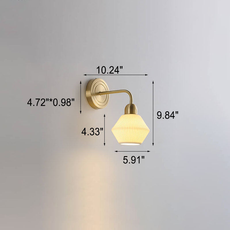 Lampe murale à 1 lumière en cuivre à pot rond en céramique rayée minimaliste moderne 