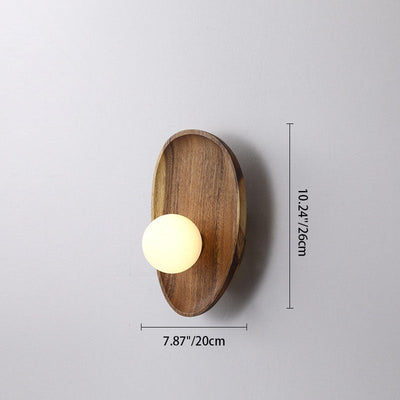 Traditional Japanese Irregular Oval Plate Wood Glass LED Wall Sconce Lamp For Bedroom