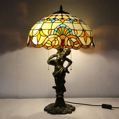Europäische Vintage Tiffany Harzglas 1-flammige Tischlampe 