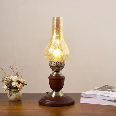 Vintage All Brass Wooden Glass Kerosene Lamp Design 1- Light Table Lamp