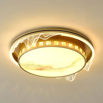 Modern Luxury Golden Round Acrylic Zen LED Flush Mount Ceiling Light