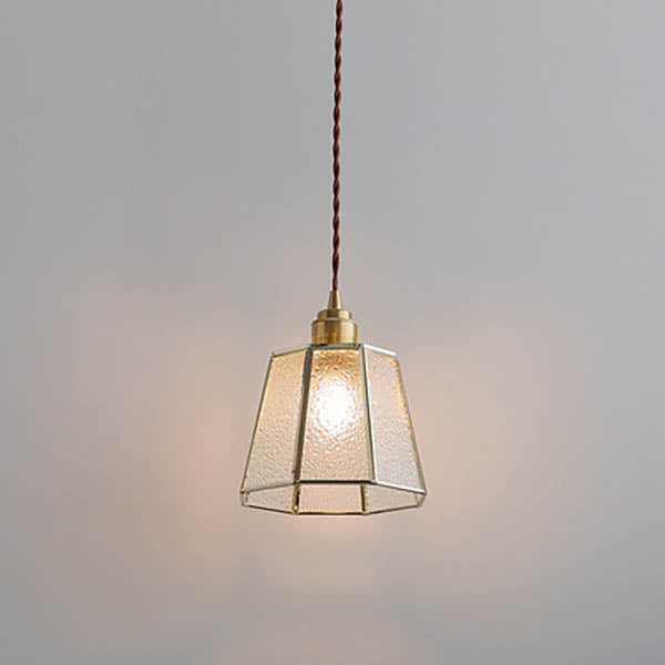 Modern Art Deco Water-grain Glass Polygonal Shade Brass 1-Light Pendant Light for Living Room