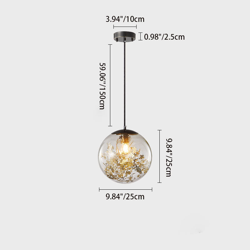 Modern Luxury Round Globe All Brass Glass 1-Light Pendant Light For Bedroom