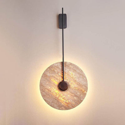 Scandinavian Modern Minimalist Round Iron Yellow Travertine LED Wall Sconce Lamp