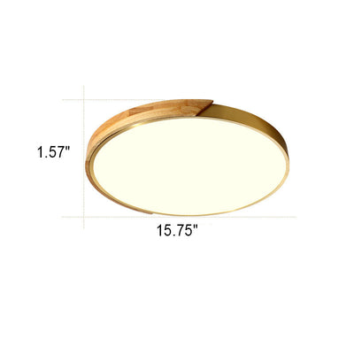 Modern Light Luxury Round All Copper Wood LED Flush Mount Lighting