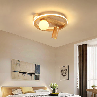 Nordic Simple Wooden Round LED Flush Mount Light