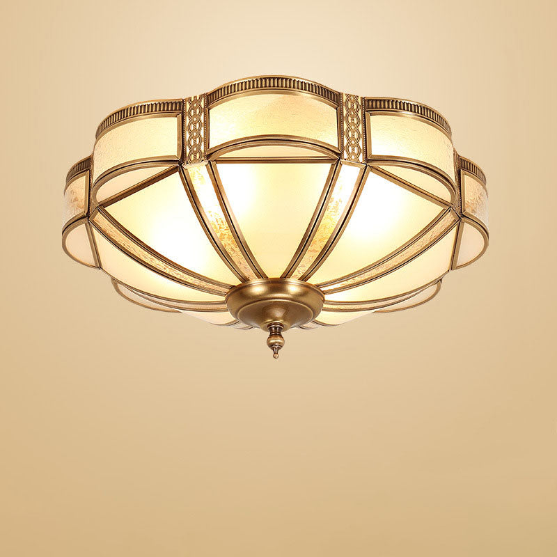 European Light Luxury Floral Copper Glass 3/4/6-Light Flush Mount Lighting