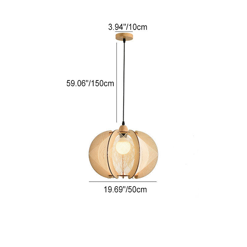 Traditional Japanese Wooden Frame Linen Thread Weaving Cage Shape 1-Light Pendant Light For Living Room