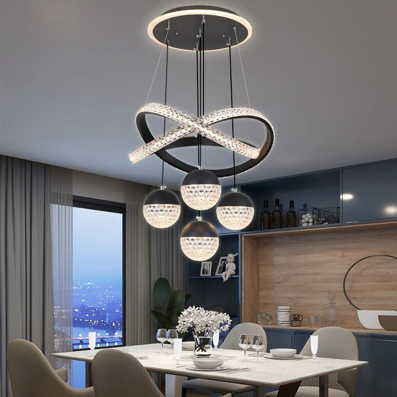 Modern Luxury Twirling Aluminum Strip Acrylic Globe Ball LED Chandelier For Living Room