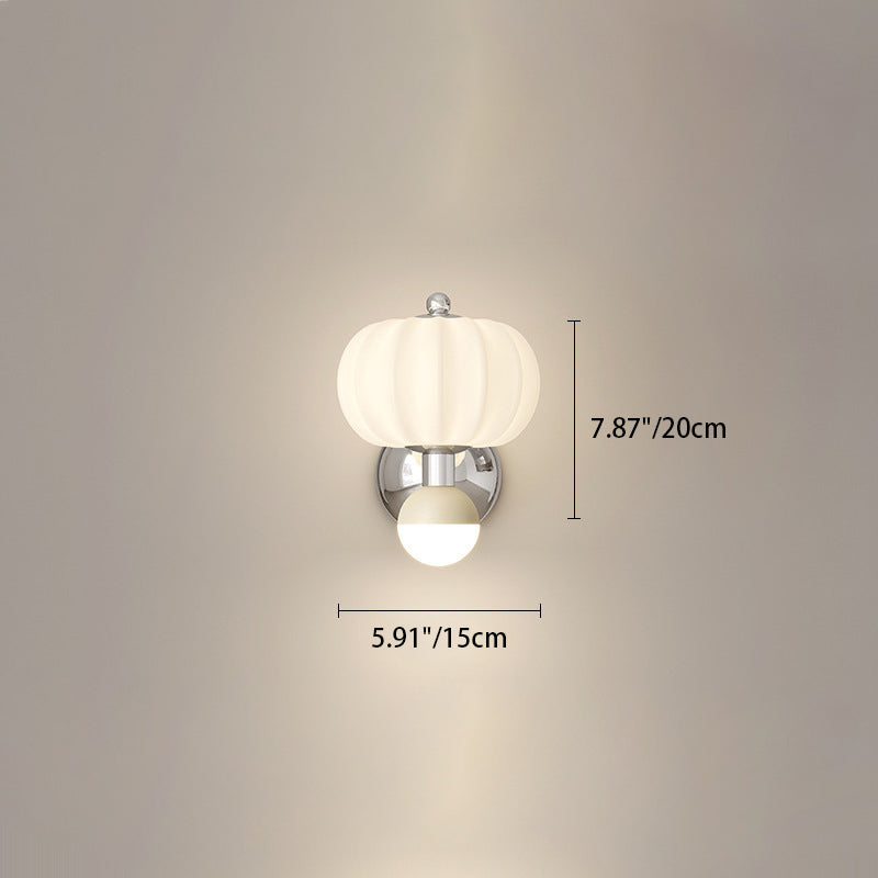 Modern Minimalist Cream Orb Pumpkin Iron Plastic LED Wall Sconce Lamp For Bedroom