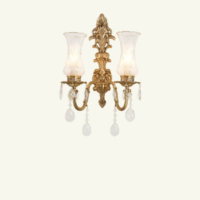 Vintage French Crystal Candelabra Brass 1/2 Light Wall Sconce Lamp