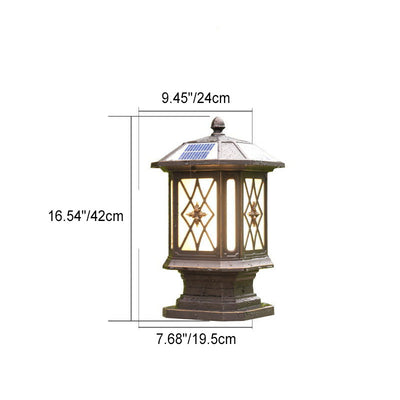 Solar European Hexagon Cage Column LED Outdoor Patio Post Head Landscape Light