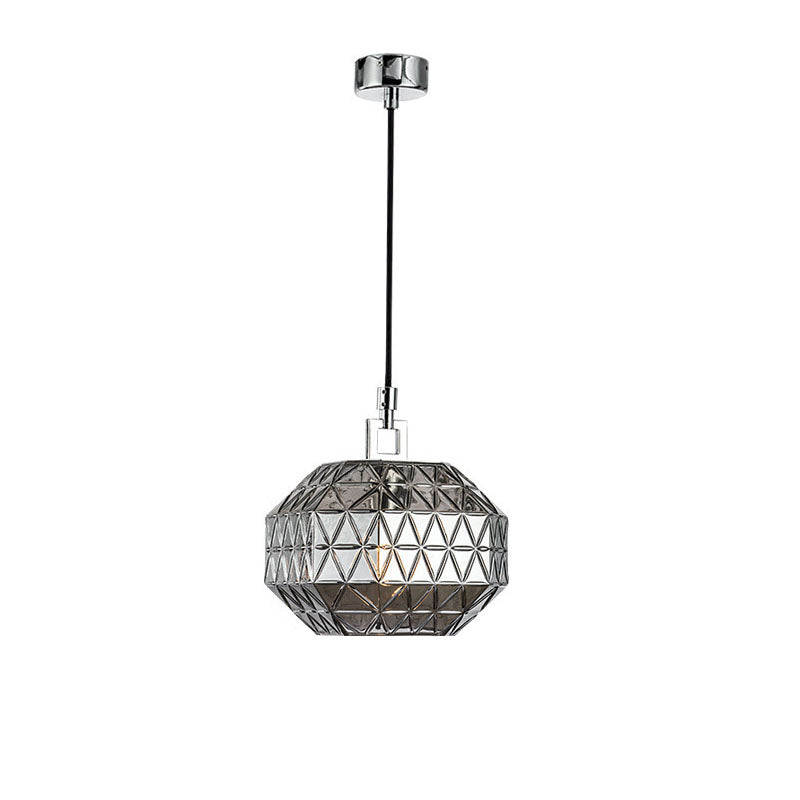 Nordic Light Luxury Textured Glass Round Metal 1-Light Pendant Light