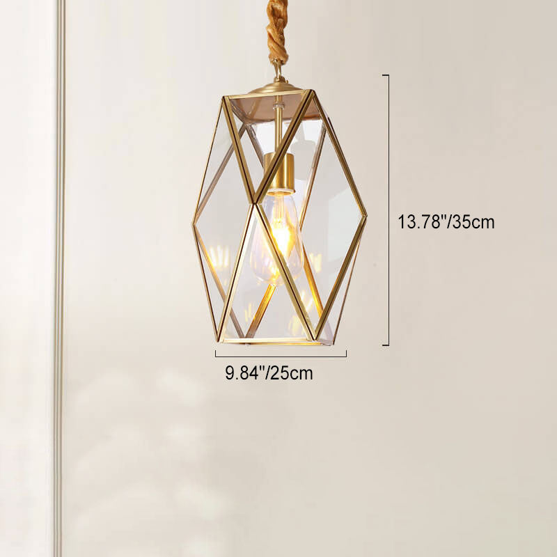 Contemporary Scandinavian Polygonal All Copper Iron Glass 1-Light Pendant Light For Living Room