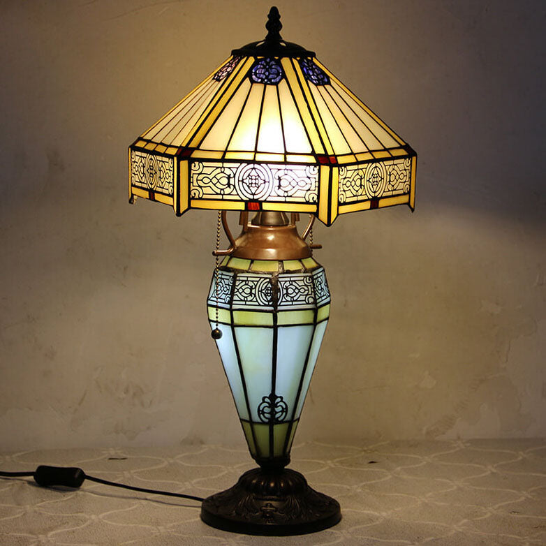 European Vintage Glass Iron 2-Light Table Lamp