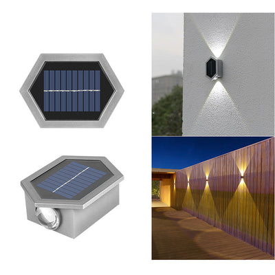 Lampe d'extérieur solaire ovale hexagonale étanche à LED pour applique murale de patio 