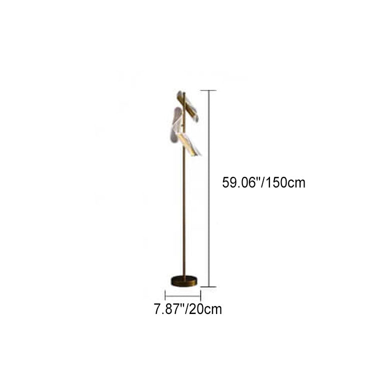 Modern Creative Gold-Finished Frame Acrylic Rotating Vane LED Standing Floor Lamp