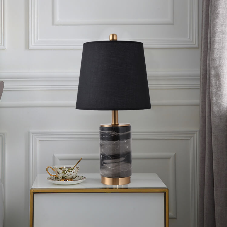 Nordic Light Luxury Cone Fabric Marble Column Base 1-Light Table Lamp