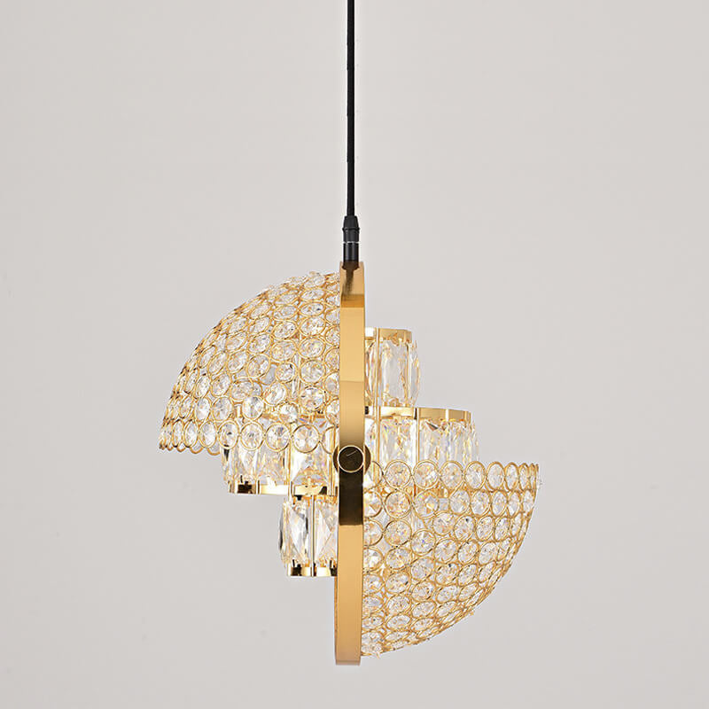 Nordic Luxury Brass Crystal Semi-Circular Rotating 1-Light Pendant Light