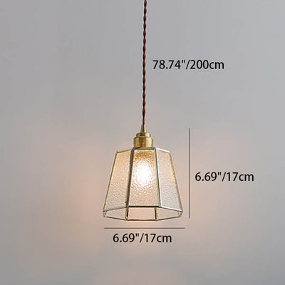 Modern Art Deco Water-grain Glass Polygonal Shade Brass 1-Light Pendant Light for Living Room