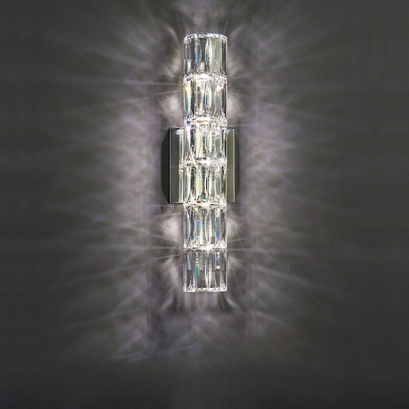 Modern Luxury Silver Crystal Column 3/4/6 Light Wall Sconce Lamp