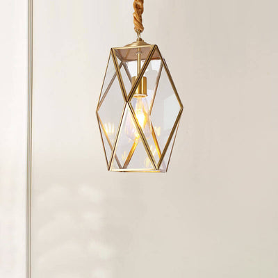 Contemporary Scandinavian Polygonal All Copper Iron Glass 1-Light Pendant Light For Living Room