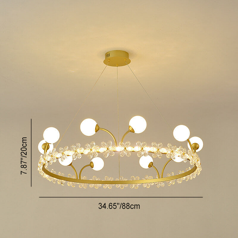 Modern Luxury Gold Finish Frame Crystal Flower Edging 6/8/10-Light Chandelier For Living Room