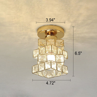 Nordic Luxury Crystal Magic Square Gold 1-Light Semi-Flush Mount Ceiling Light