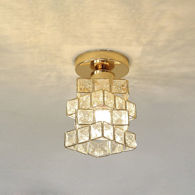 Nordic Luxury Crystal Magic Square Gold 1-Light Semi-Flush Mount Ceiling Light