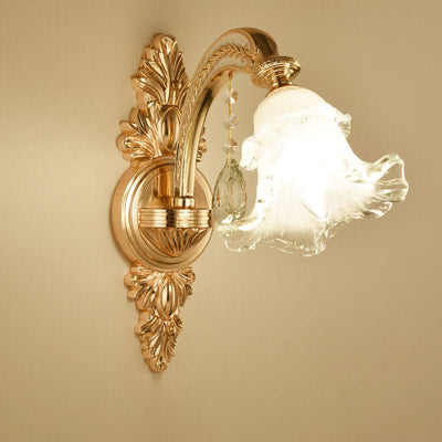 Traditional European Floral Alloy Ceramic Glass 1/2 Light Wall Sconce Lamp For Bedroom