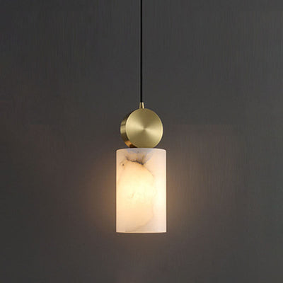 Modern Luxury Geometric Cube Marble Shade Brass 1-Light Pendant Light For Living Room