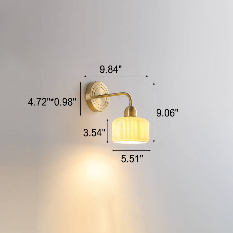 Modern Minimalist Striped Ceramic Round Jar Copper 1-Light Wall Sconce Lamp