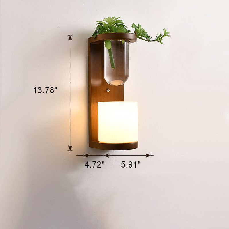 Nordic Creative Walnut Glass Pull Cord 1-Light Wall Sconce Lamp