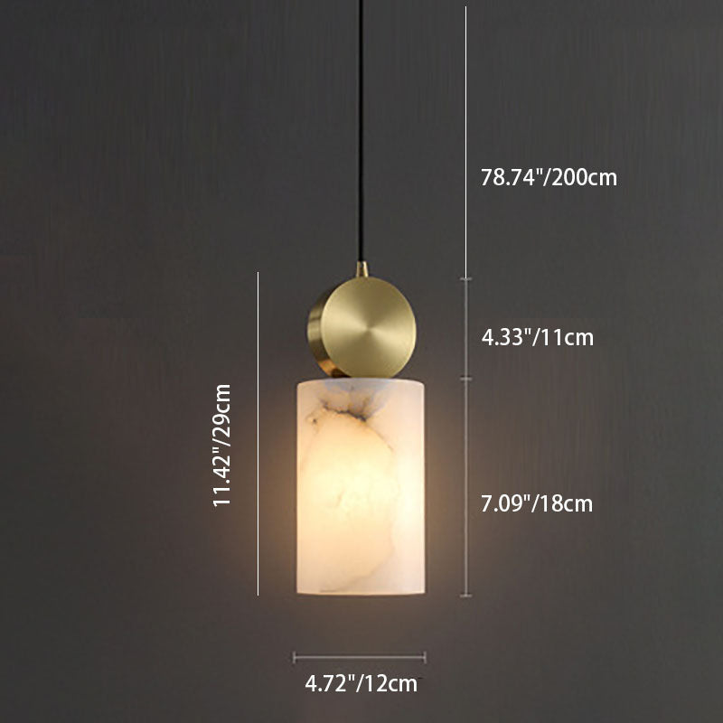 Modern Luxury Geometric Cube Marble Shade Brass 1-Light Pendant Light For Living Room