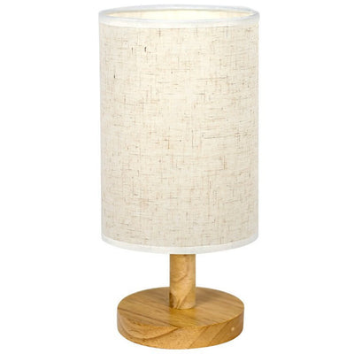 Minimalist Vintage Fabric Cylinder Wood Base LED Table Lamp