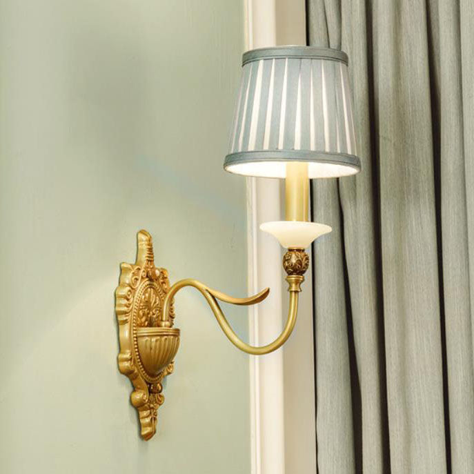 European Luxury Fabric Brass Carved 1/2 Light Wall Sconce Lamp