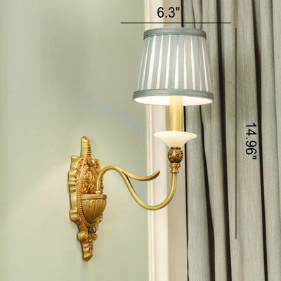 European Luxury Fabric Brass Carved 1/2 Light Wall Sconce Lamp