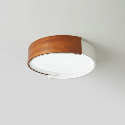 Nordic Creative Half Round Wooden Round LED Flush Mount Light