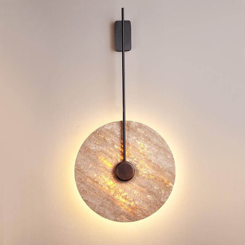 Scandinavian Modern Minimalist Round Iron Yellow Travertine LED Wall Sconce Lamp