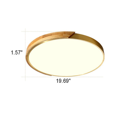 Lumière moderne de luxe ronde tout en cuivre et bois, éclairage encastré à LED 