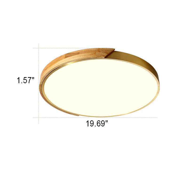 Modern Light Luxury Round All Copper Wood LED Flush Mount Lighting