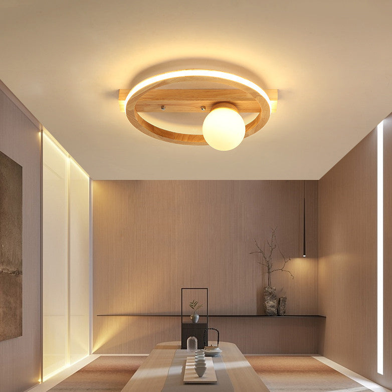 Nordic Simple Wooden Round LED Flush Mount Light