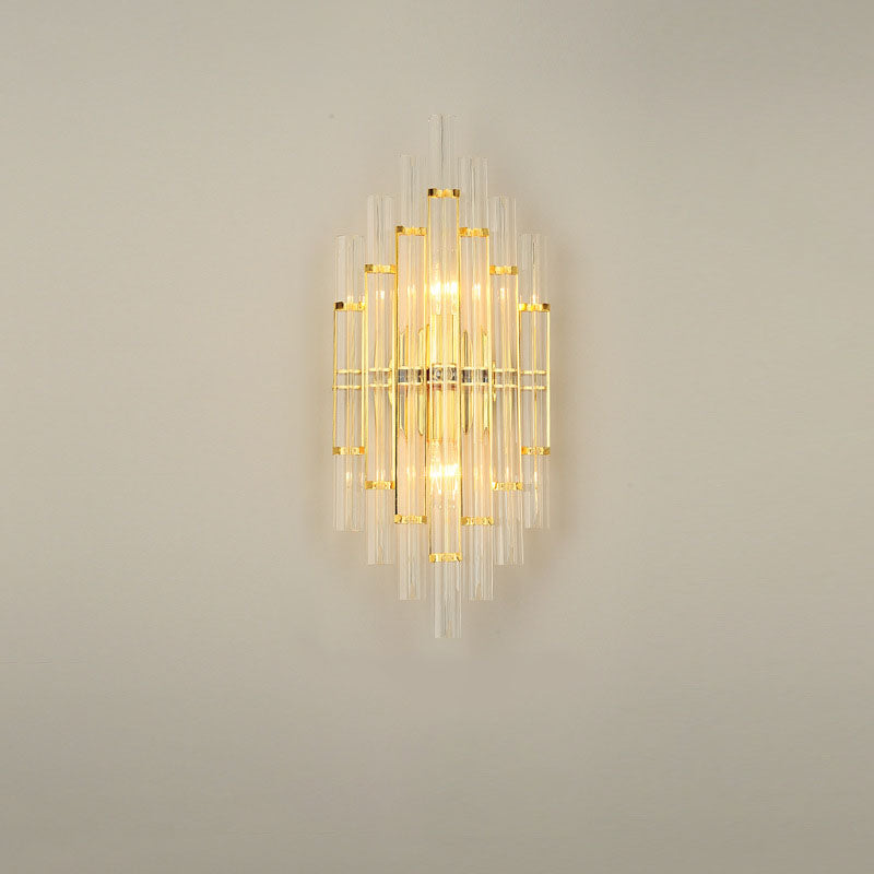 Modern Light Luxury Crystal Geometric Column Hardware Rechargeable 2-Light Wall Sconce Lamp