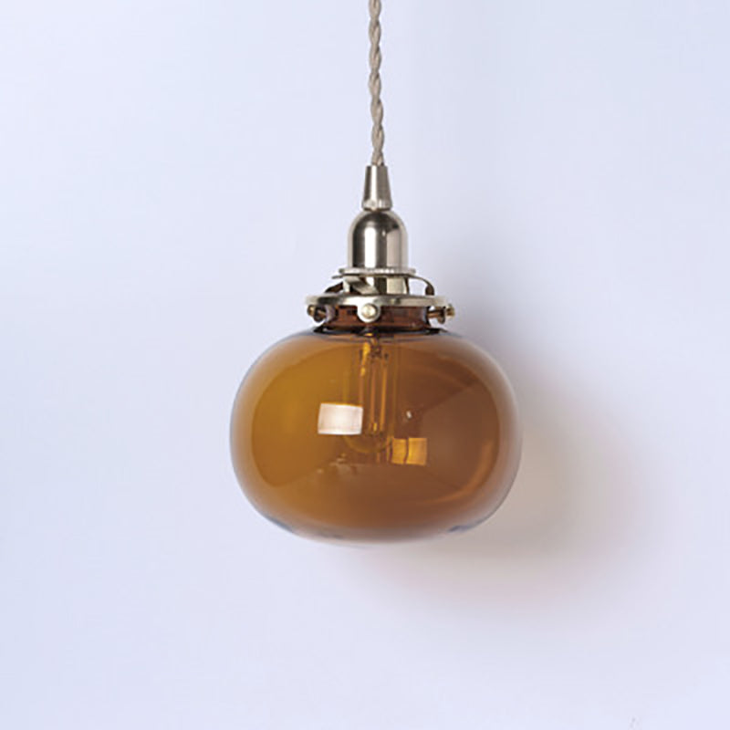 Traditional Japanese Brass Glass Pumpkin Shade 1-Light Pendant Light For Living Room