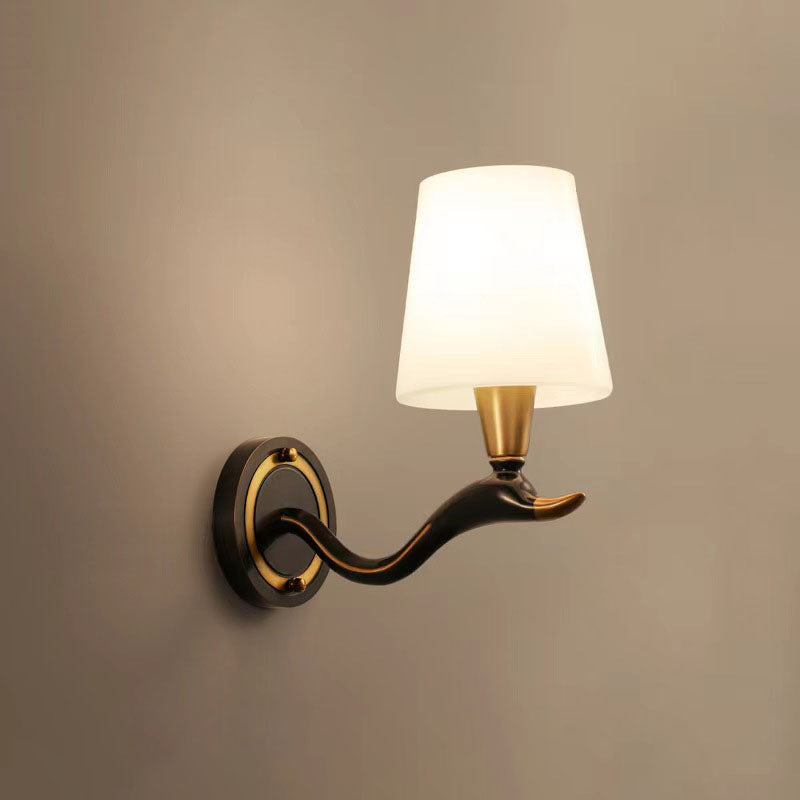 European Luxury Brass Swan Neck Glass 1/2 Light Wall Sconce Lamp