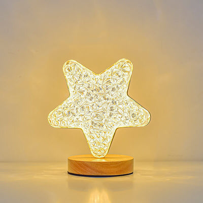 Nordic Creative Acrylic Moon Star Wood LED USB Table Lamp