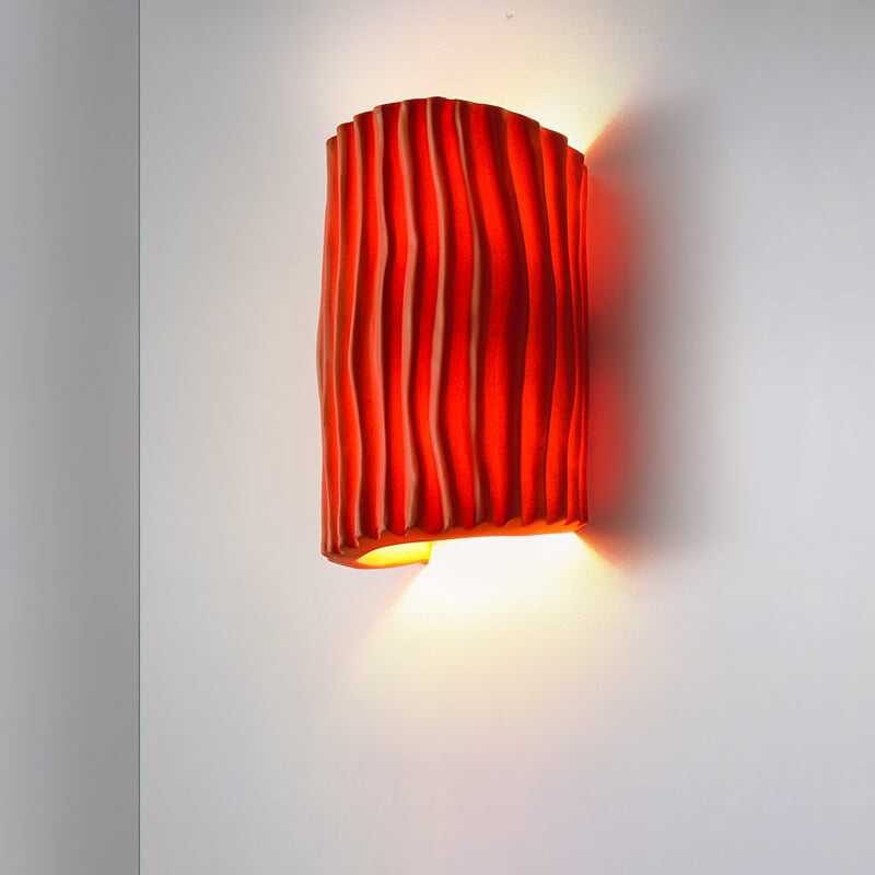 Contemporary Nordic Wavy Textured Resin Semicircle 2-Light Wall Sconce Lamp For Living Room