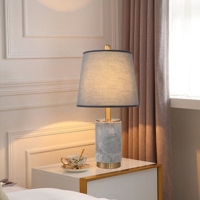 Nordic Light Luxury Cone Fabric Marble Column Base 1-Light Table Lamp