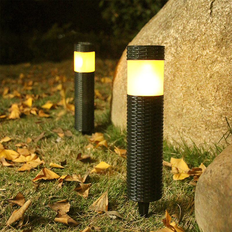 Outdoor Solar Rattan Cylindrical LED Garden Lawn Ground Insert Landscape Light